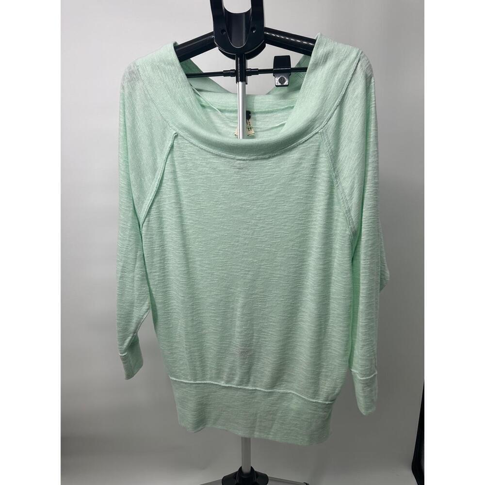 NWT Free People Mint Palisades Thermal Pullover Off The Shoulder Size L